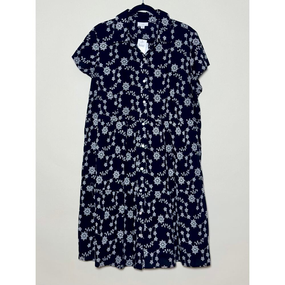 J.Jill Black White Floral Eyelet Embroidered Shirt Dress XL NWT Cottagecore